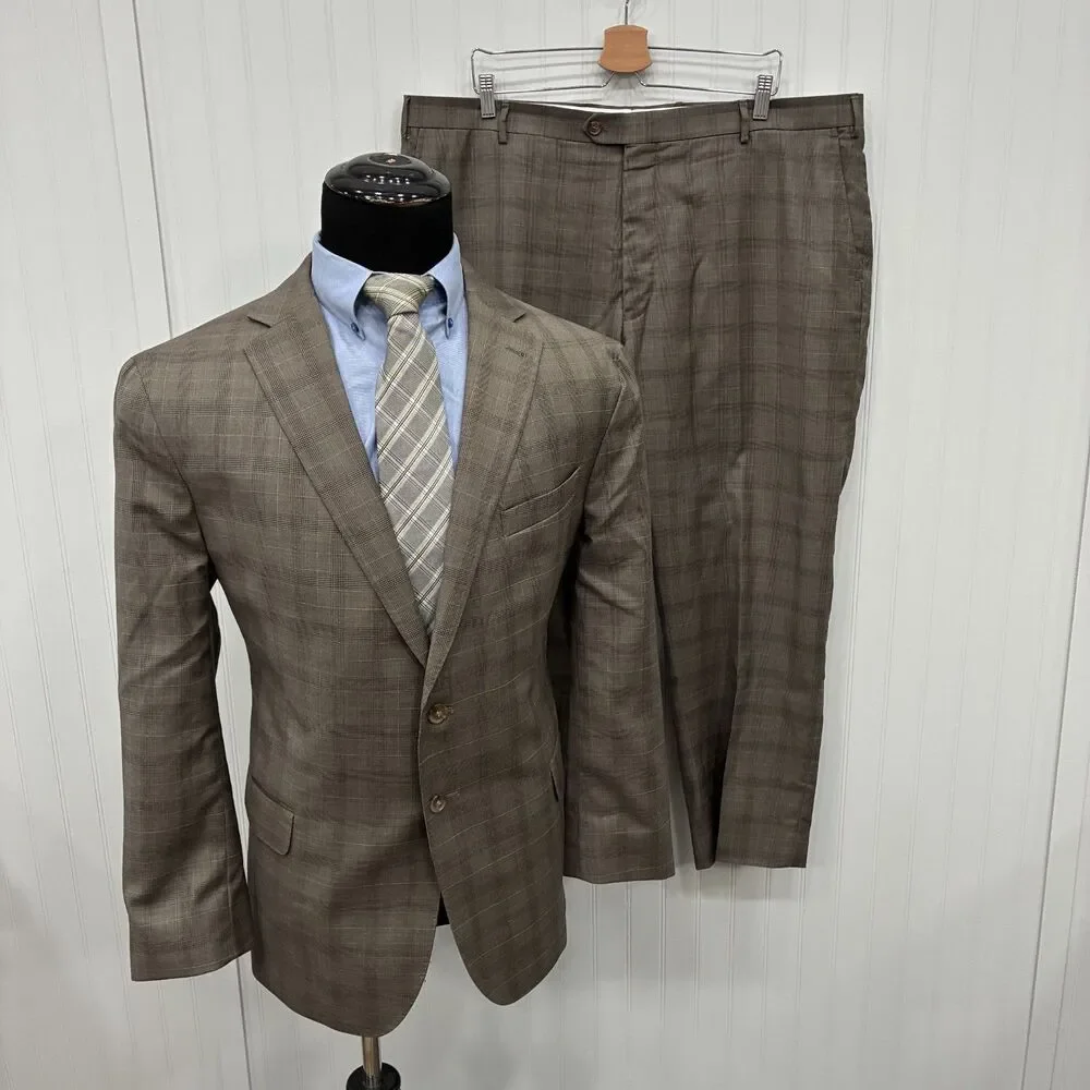Jos. A. Bank Reserve 48R - W43 x L30 Brown Glen Check  Wool 2-Piece Suit
